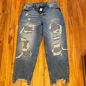 Fashion Nova Destroyed Medium Blue Boyfriend Jeans - Junior Size 11